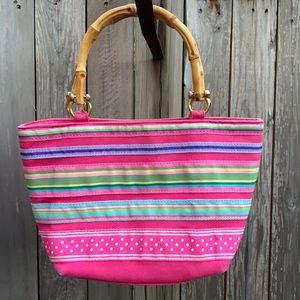 Adorable colorful ribbon purse with bamboo handles💗💛💚💛💗 perfectly preppy!